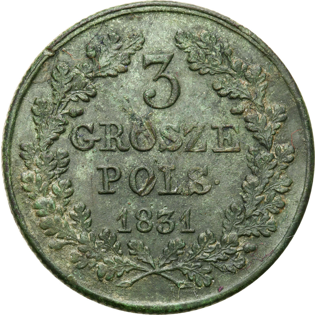 Powstanie Listopadowe. Trojak (3 grosze) 1831 KG, Warszawa - ŁADNE